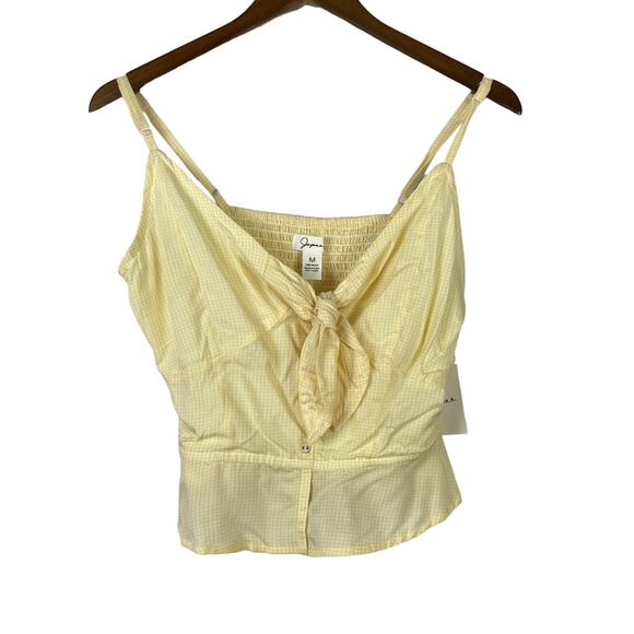 Japna | NWT S/M Yellow Gingham Front Tie Button Down Peplum Crop Smocked Tank - Picture 1 of 8